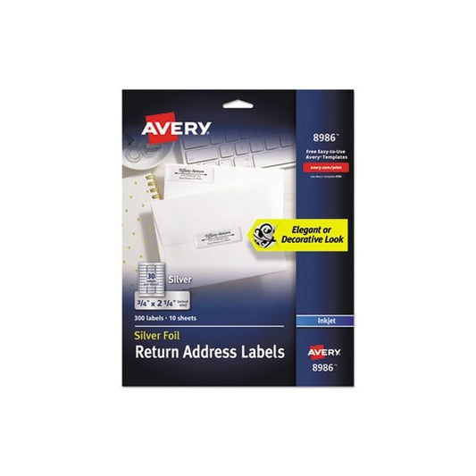 Ink Jet Silver Foil Labels, Mail, 3/4x2-1/4in 300/PKin