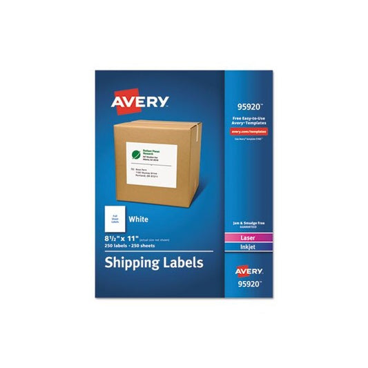 Avery, WHITE SHIPPING LABELS-BULK PACKS, INKJET/LASER PRINTERS, 8.5 X 11, WHITE, 250PK