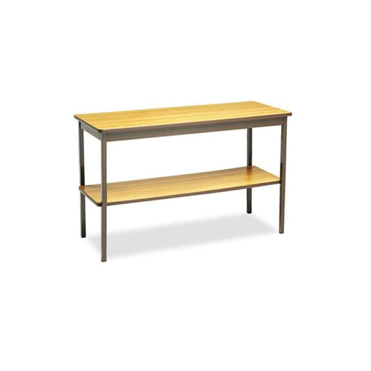 Barricks, Utility Table With Bottom Shelf, Rectangular, 48w X 18d X 30h, Oak/brown