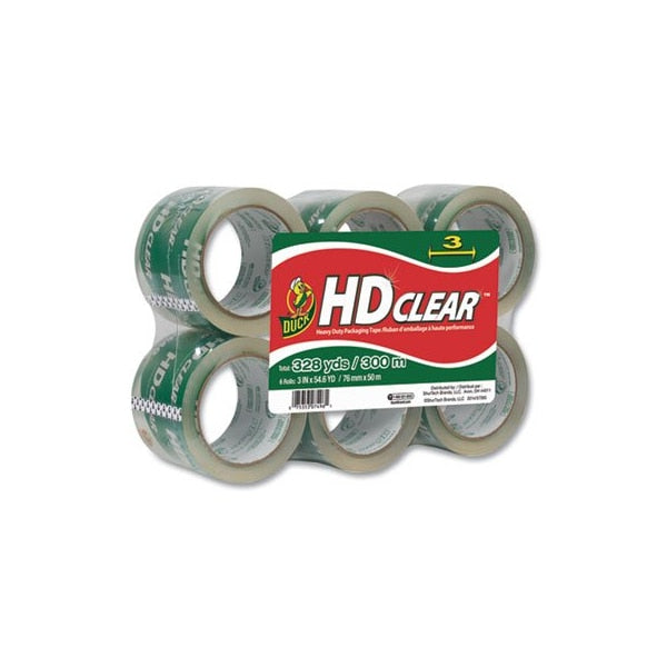 Duck, HEAVY-DUTY CARTON PACKAGING TAPE, 3in CORE, 3in X 54.6 YDS, CLEAR, 6PK