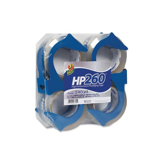 Duck, HP260 PACKAGING TAPE WITH DISPENSER, 3in CORE, 1.88in X 60 YDS, CLEAR, 4PK