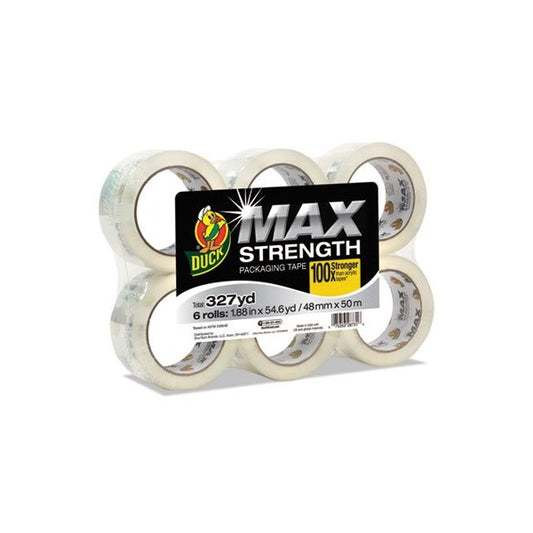 Duck, MAX PACKAGING TAPE, 3in CORE, 1.88in X 54.6 YDS, CRYSTAL CLEAR, 6PK