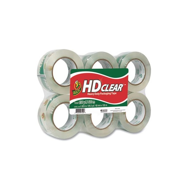 Duck, HD CLEAR PACKING TAPE, 3in CORE, 1.88in X 55 YDS, CLEAR, 6PK