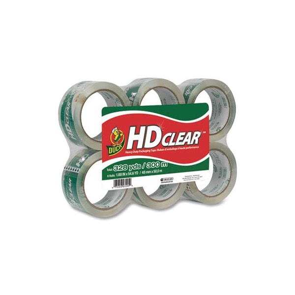 Duck, HEAVY-DUTY CARTON PACKAGING TAPE, 3in CORE, 1.88in X 55 YDS, CLEAR, 6PK