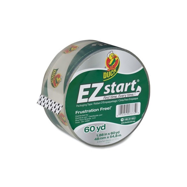 Duck, EZ START PREMIUM PACKAGING TAPE, 3in CORE, 1.88in X 60 YDS, CLEAR