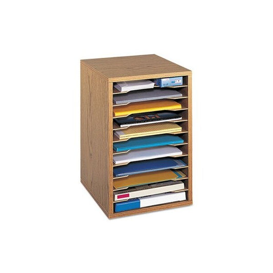 Safco, Wood Vertical Desktop Sorter, 11 Sections 10 5/8 X 11 7/8 X 16, Medium Oak