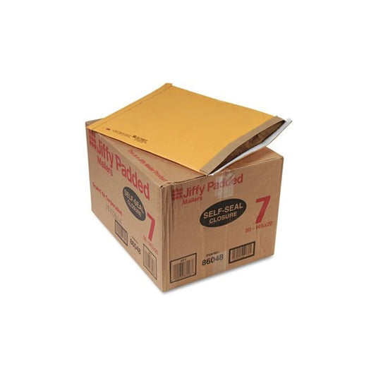 AA-Sealed Air Jiffy Padded Self Seal Mailer, #7, 14-1/4in x 20in, Natural Kraft, 50PK