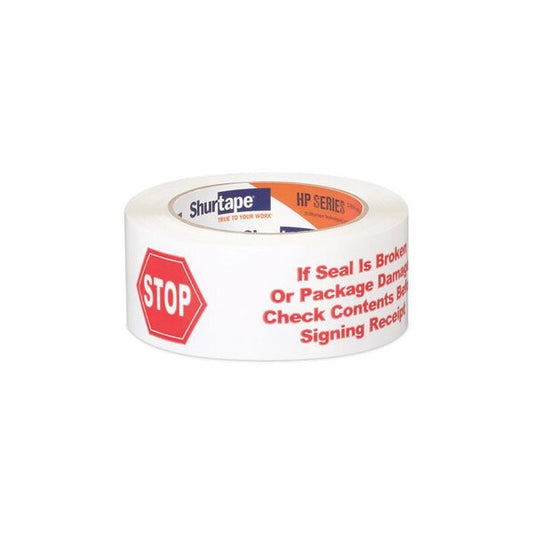 HP 240 Packing Tape, 1.88in x 109.36 yds, White with Red Print, 36/Carton, PK36