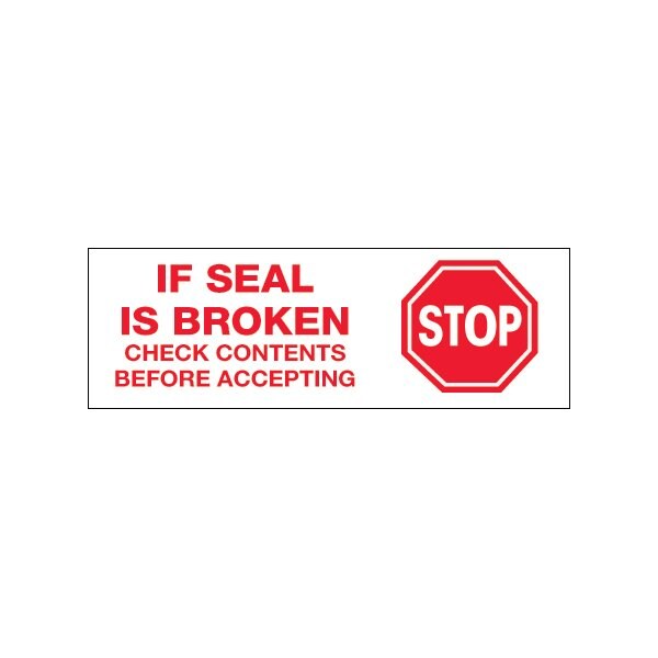 Tape Logic¬Æ "Stop If Seal Is Broken..." Printed Carton Sealing Tape 2" x 110 Yds. Red/White