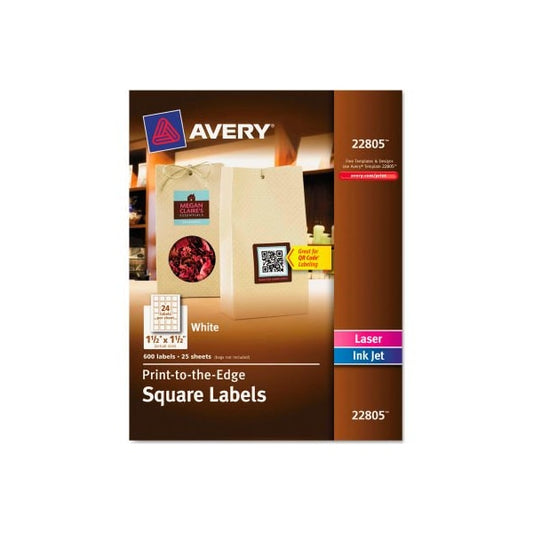 Avery Print-To-The-Edge Easy Peel Labels with TrueBlock, 1-1/2 x 1-1/2, White, 600/Pk