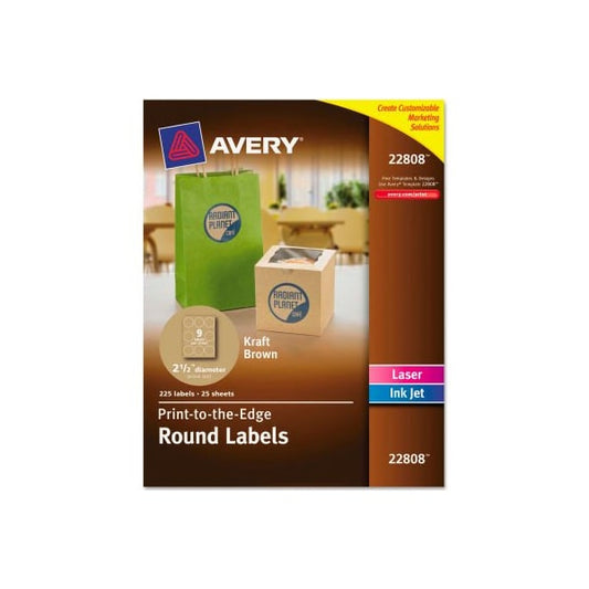 Avery Round Easy Peel Labels, 2-1/2in Dia., Brown Kraft, 225/Pk