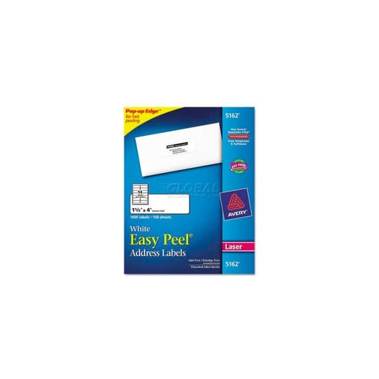 Easy Peel Laser Address Labels, 1-1/3 x 4, White, 1400 Labels