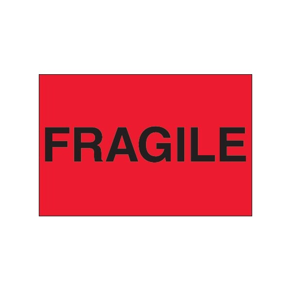 2 x 3'' - ''Fragile'' Fluorescent Red Labels, Style 1, 500PK