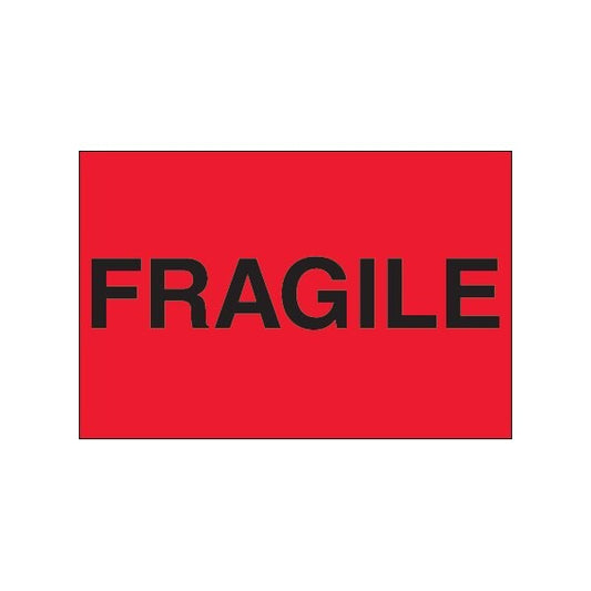 2 x 3'' - ''Fragile'' Fluorescent Red Labels, Style 1, 500PK