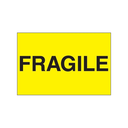 2 x 3'' - ''Fragile'' Fluorescent Yellow Labels