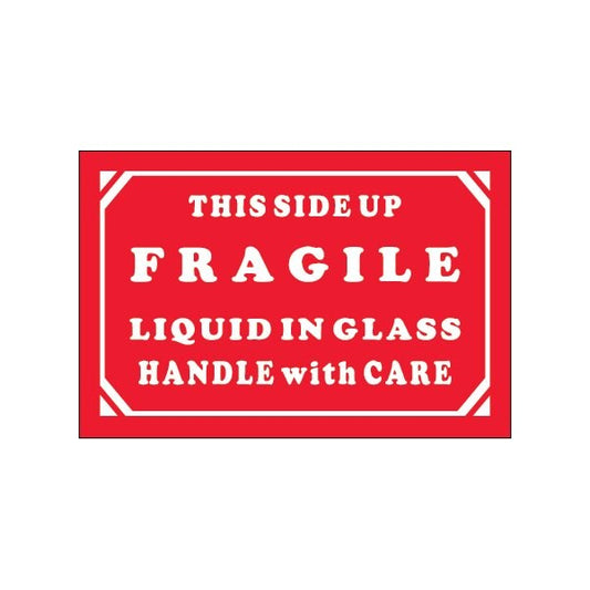 2 x 3'' - ''Fragile - Liquid In Glass - Handle With Care'' Labels