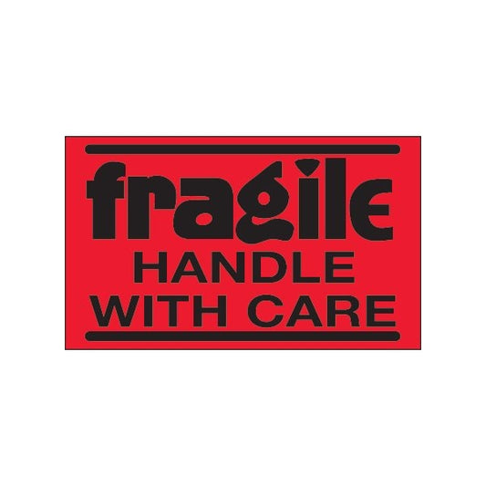 3 x 5'' - ''Fragile - Handle With Care'' Fluorescent Red Labels