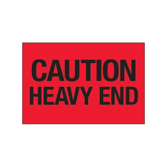 2 x 3'' - ''Caution - Heavy End'' Fluorescent Red Labels