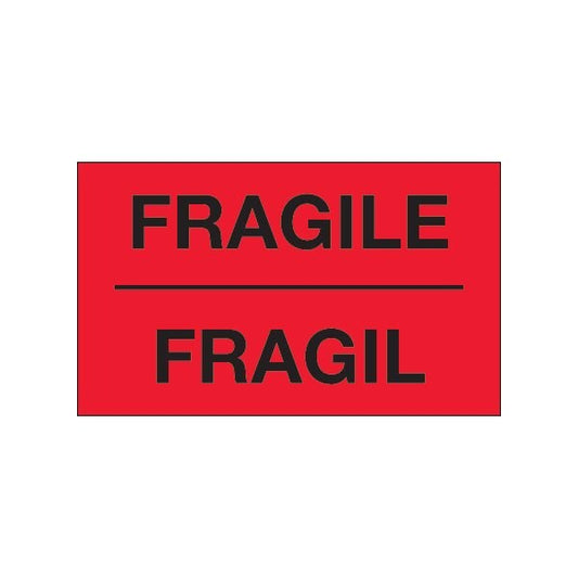 3 x 5'' - ''Fragil'' Fluorescent Red Bilingual Labels
