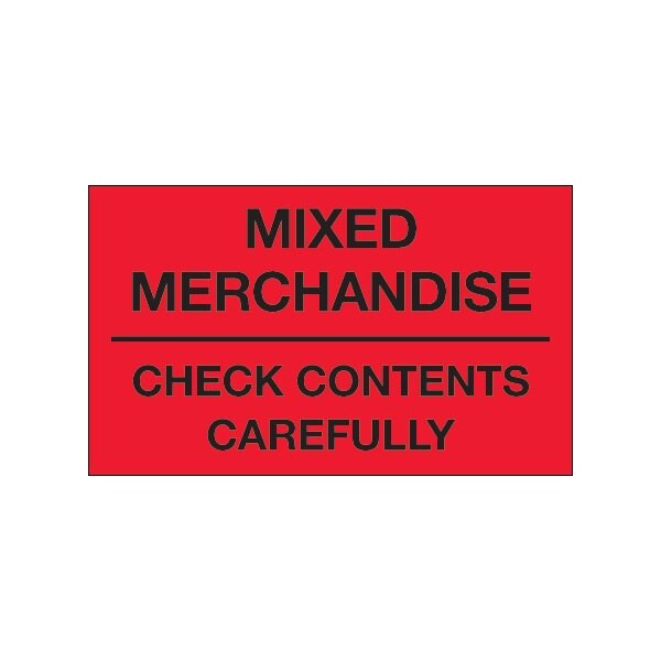 3 x 5'' - ''Mixed Merchandise - Check Contents Carefully'' Fluorescent Red Labels