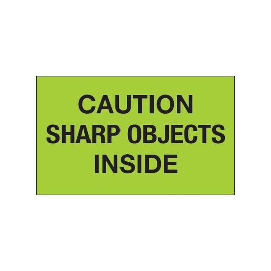 3 x 5'' - ''Caution Sharp Objects Inside'' Fluorescent Green Labels