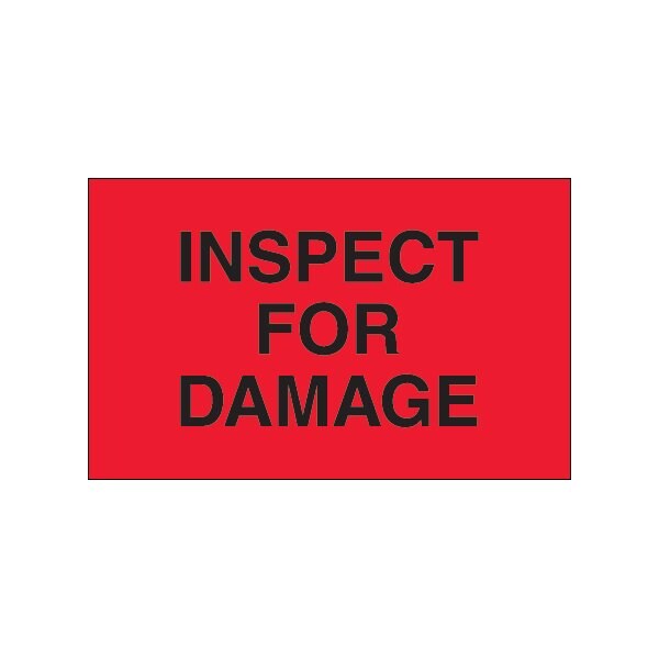 1 1/4 x 2'' - ''Inspect For Damage'' Fluorescent Red Labels