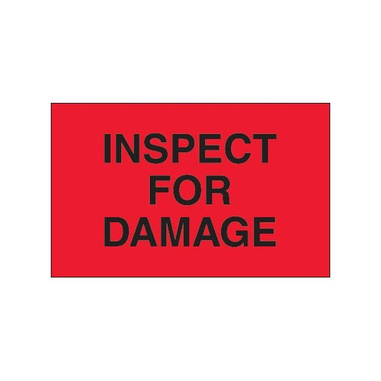 1 1/4 x 2'' - ''Inspect For Damage'' Fluorescent Red Labels