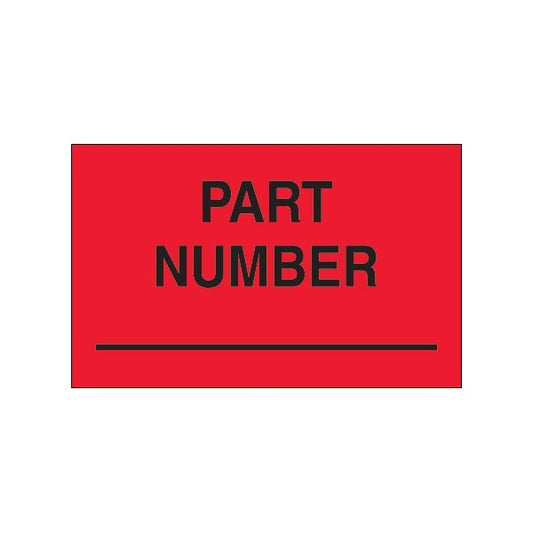 1 1/4 x 2'' - ''Part Number'' Fluorescent Red Labels