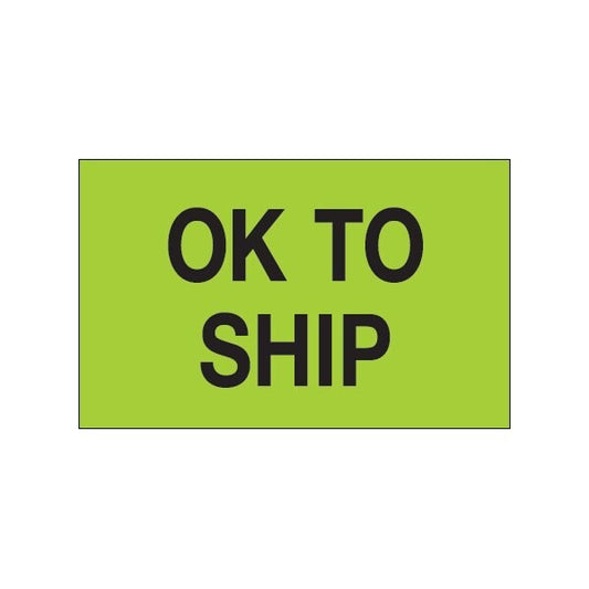 1 1/4 x 2'' - ''OK To Ship'' Fluorescent Green Labels