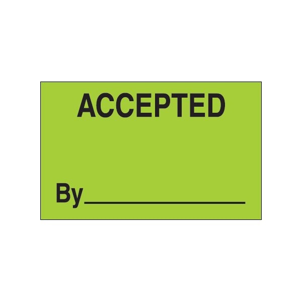 1 1/4 x 2'' - ''Accepted By'' Fluorescent Green Labels