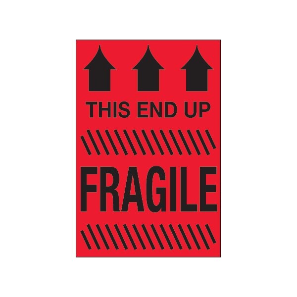 4 x 6'' - ''This End Up - Fragile'' Fluorescent Red Labels