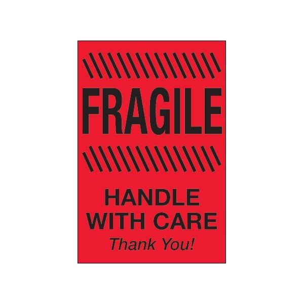 4 x 6'' - ''Fragile - Handle With Care'' Fluorescent Red Labels