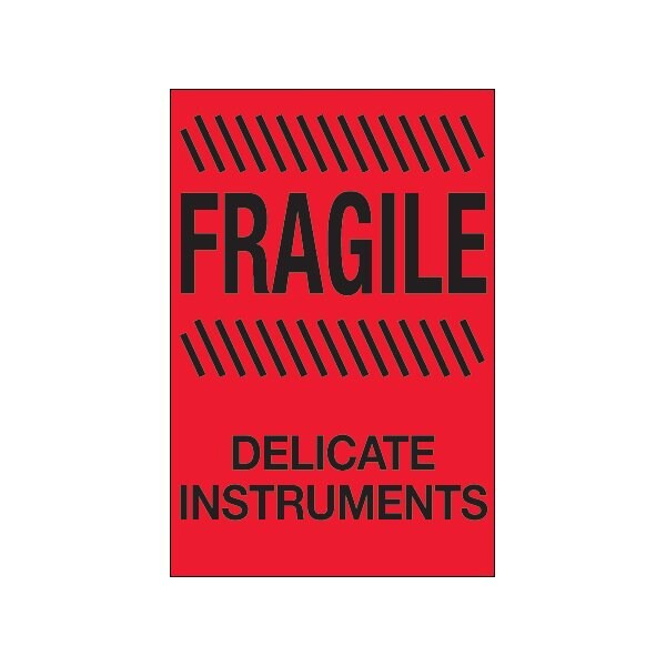 4 x 6'' - ''Fragile - Delicate Instruments'' Fluorescent Red Labels