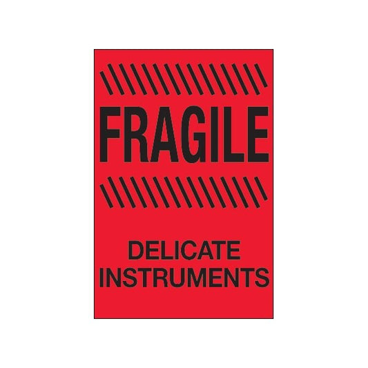 4 x 6'' - ''Fragile - Delicate Instruments'' Fluorescent Red Labels