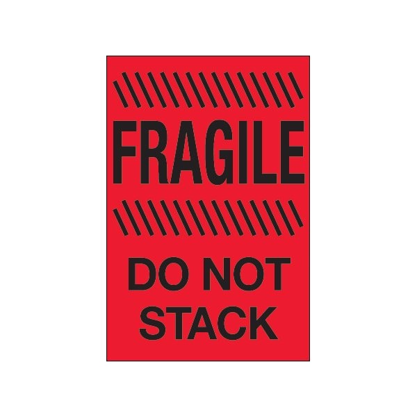 4 x 6'' - ''Fragile - Do Not Stack'' Fluorescent Red Labels