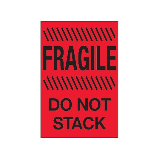 4 x 6'' - ''Fragile - Do Not Stack'' Fluorescent Red Labels