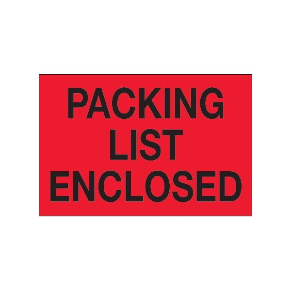 2'' x 3'' - ''Packing List Enclosed'' Fluorescent Red Labels