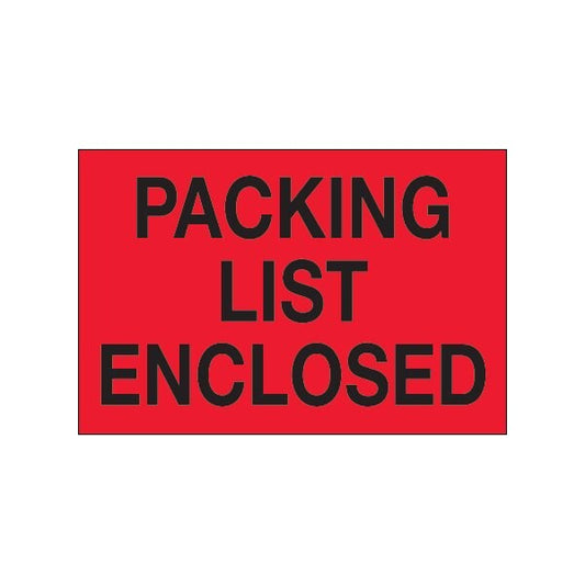 2'' x 3'' - ''Packing List Enclosed'' Fluorescent Red Labels