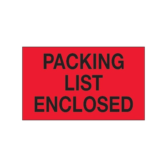 3 x 5'' - ''Packing List Enclosed'' Fluorescent Red Labels, Style 1, 500PK