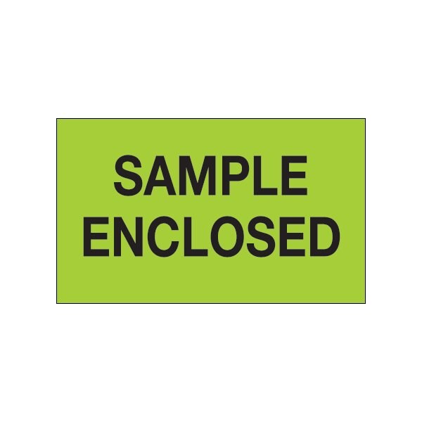 3 x 5'' - ''Sample Enclosed'' Fluorescent Green Labels