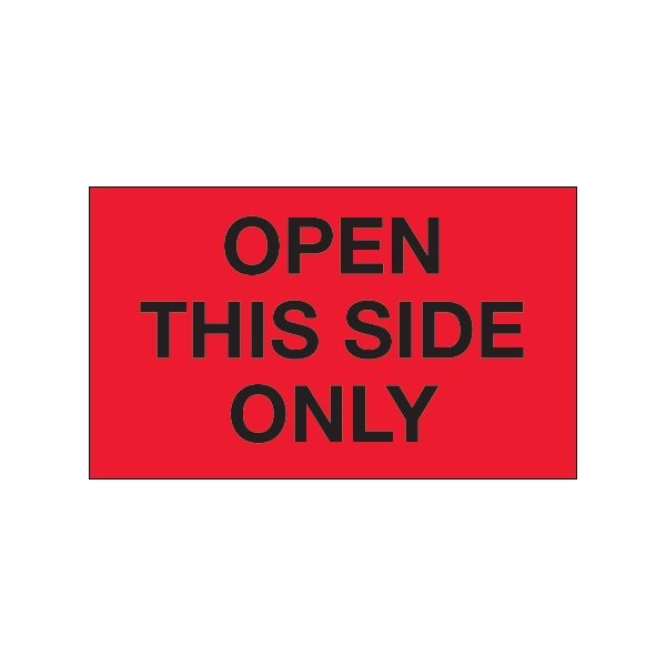 3 x 5'' - ''Open This Side Only'' Fluorescent Red Labels