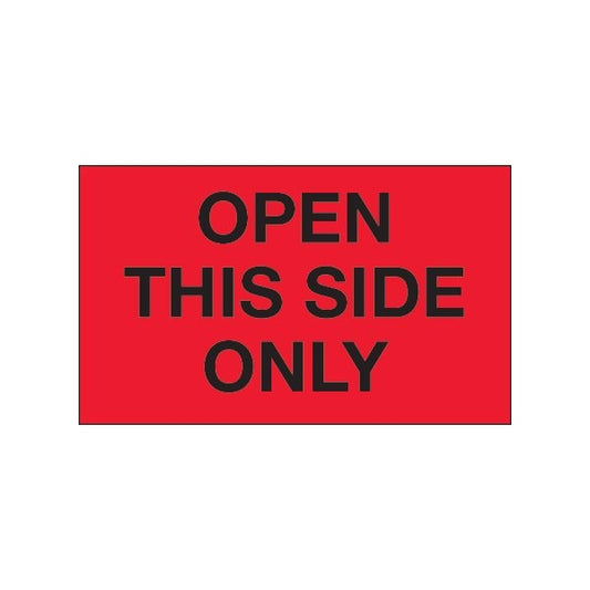 3 x 5'' - ''Open This Side Only'' Fluorescent Red Labels