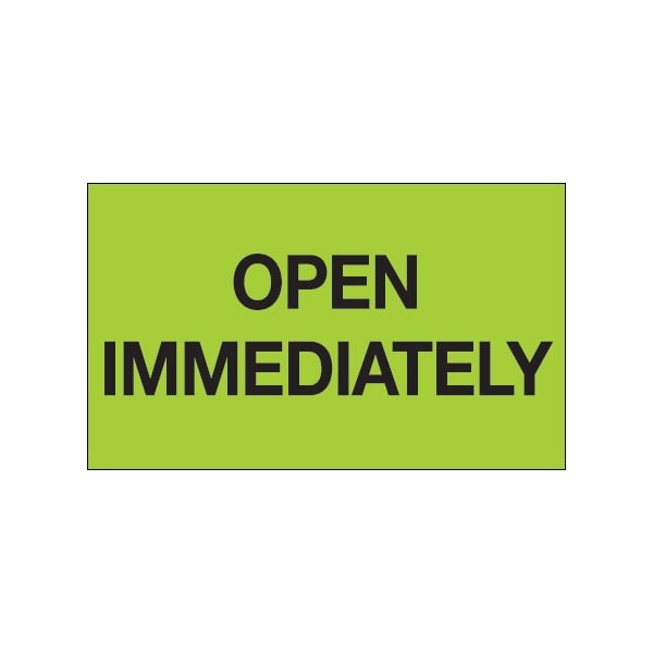 3 x 5'' - ''Open Immediately'' Fluorescent Green Labels
