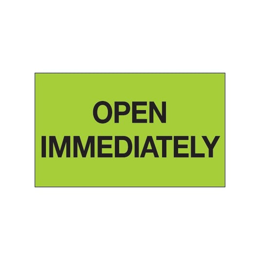 3 x 5'' - ''Open Immediately'' Fluorescent Green Labels