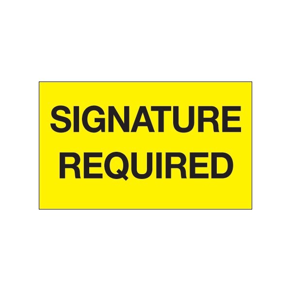 3 x 5'' - ''Signature Required'' Fluorescent Yellow Labels