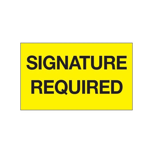 3 x 5'' - ''Signature Required'' Fluorescent Yellow Labels
