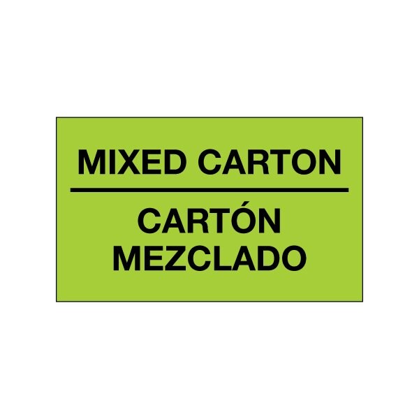 3 x 5'' - ''Mixed Carton - Carton Mezclado'' Fluorescent Green Bilingual Labels