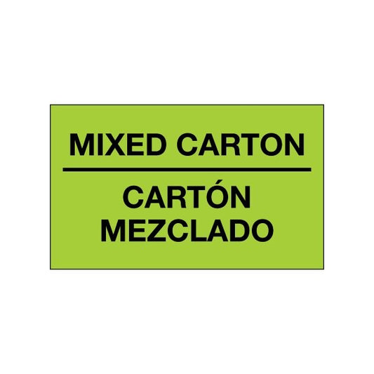 3 x 5'' - ''Mixed Carton - Carton Mezclado'' Fluorescent Green Bilingual Labels
