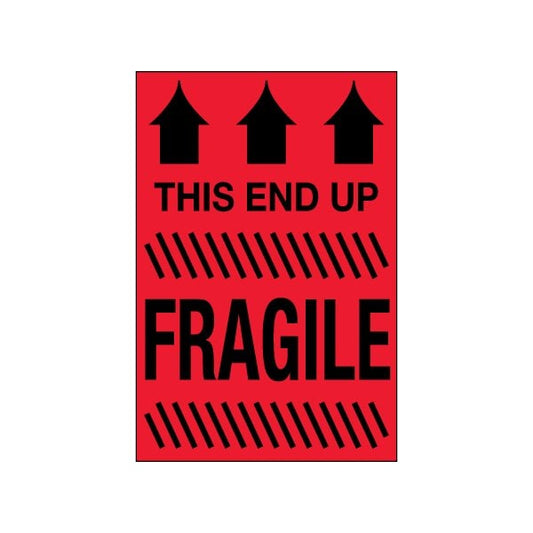 2 x 3'' - ''This End Up - Fragile'' Fluorescent Red Labels