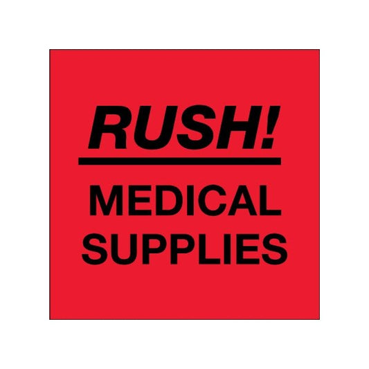 4 x 4'' - ''Rush - Medical Supplies'' Fluorescent Red Labels